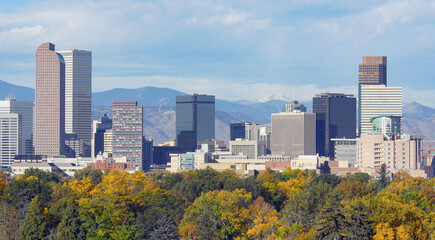 Obraz premium Downtown Denver Colorado Skyline Closeup in Autumn
