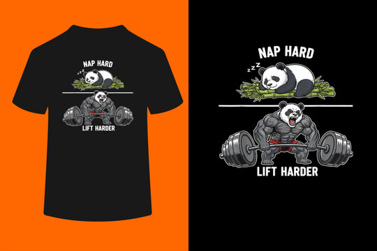 Nap Hard Lift Harder Funny Panda Bodybuilding Gym Workout T-Shirt
