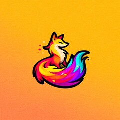 Naklejka premium Artistic fox with colorful flowing fur textures on a warm yellow background animal