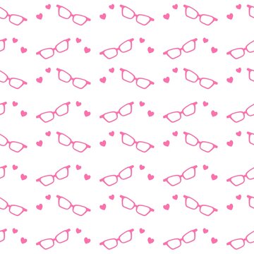 Pink glasses seamless pattern fabulous background. Hand drawn pink heart sunglasses seamless pattern. Summer illustrations backdrop. Playful cute girly colors wallpaper.