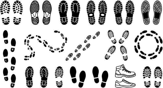 Footsteps isolated on white background. shoe footprints, Human steps. Vector Illustration