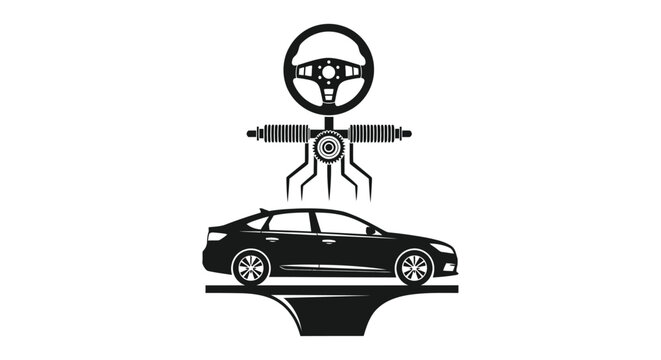 Car with steering wheel and drivetrain components silhouette