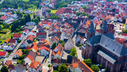 Aerial view of the city Walldürn in Germany. on a sunny spring day © Peter