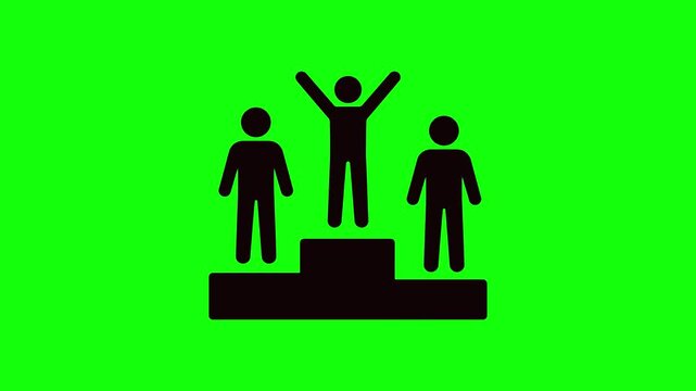 Winner standing on a podium with arms raised in victory while a runner up waits patiently beside them in this simple black graphic animation loop for professional presentation motion design
