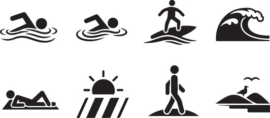 Obraz premium Water Sports Activity Icon Vector Set Minimal Adventure Silhouette Collection