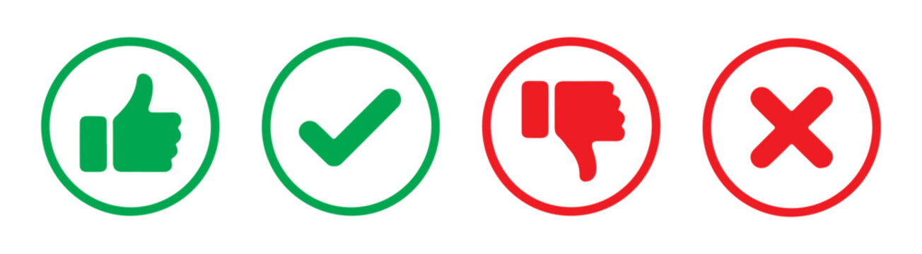 Positive and negative feedback icons including thumbs up, check mark, thumbs down, and cross symbols.