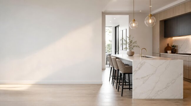 Modern Kitchen Interior with Marble Island