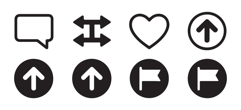 Vector icon set for social media and web functions including chat, share, like, and upvote.