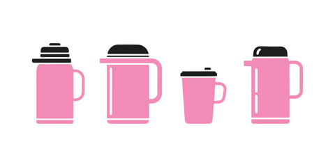 Portable vacuum bottle icon pack for travel and outdoor beverage themes. © Zoom_Arts