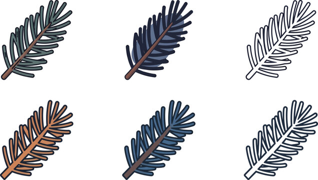 Colorful Pine Leaf Illustration Collection in Botanical Style. Nature Design Resource for Seasonal Branding. Evergreen Forest Concept