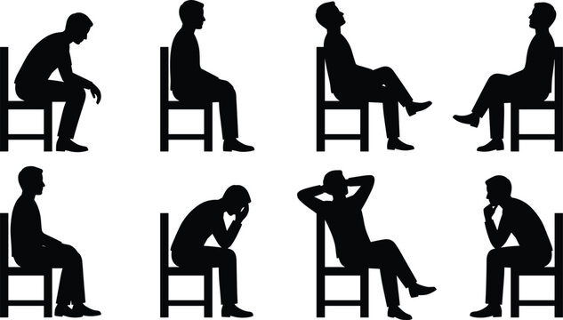 Seated People Silhouettes Collection with Different Thinking and Relaxing Chair Poses Vector Illustration for Lifestyle Concepts