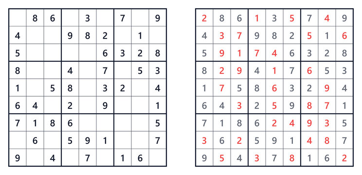 Sudoku puzzle with completed solution and highlighted answers  