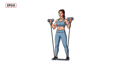 Fototapeta premium Woman Exercising with Resistance Bands and Dumbbells.