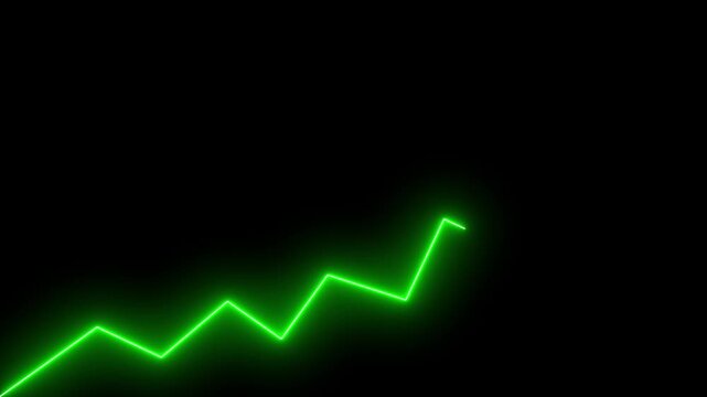 Neon green financial growth chart line rising on black background, for business analytics, and data visualization