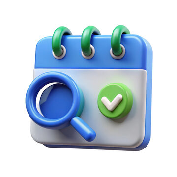 3 d rendered calendar with blue header and green checkmark isolated on transparent background isolated on a transparent background