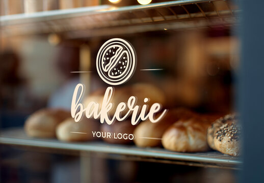 Close-up on Glass Window Signage Logo Mockup