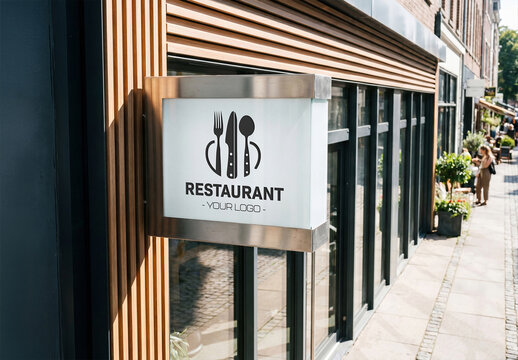 Metal and White Brand Storefront Signage Mockup
