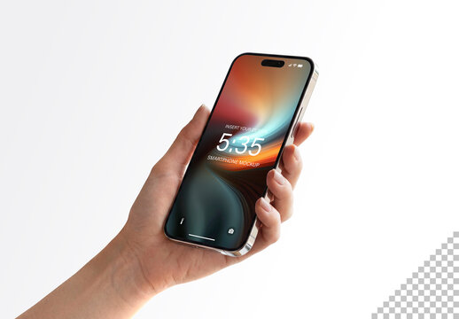 Isolated Woman&rsquo;s Left Hand Holding Modern Mobile Phone Mockup