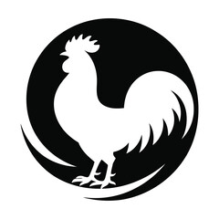 Fototapeta premium Black and white rooster silhouette inside a circular frame