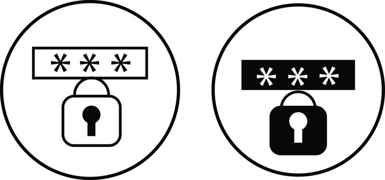  Password icon set. Security lock, key, and cyber safety symbols. Account verification and access control symbol.  Access code sign. Account login, authentication, and data privacy design.