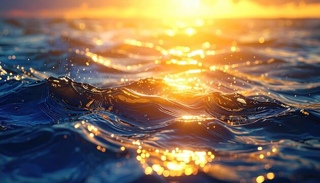 Golden sunbeams dance on gentle ocean waves at sunset