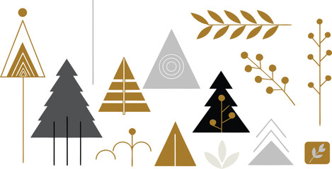 Assorted scandinavian style winter icons with trees branches and abstract shapes © Sadhin07