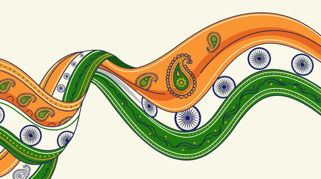 Flowing artistic ribbons of the national flag of india, ideal for patriotic designs, cultural celebrations, or indianthemed events. Celebrate with flair.