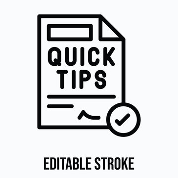 Quick Tips Document Icon, Isolated Line Vector Icon, Editable Stroke. 