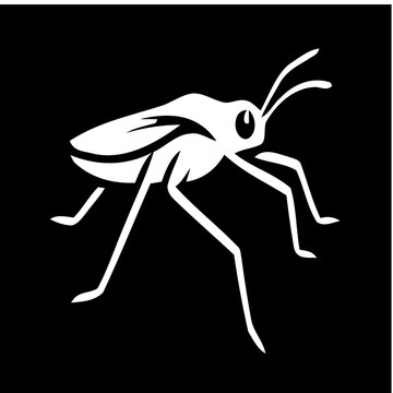 Minimalist white silhouette icon of a water strider on black background.