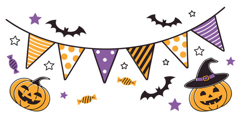 Happy halloween festive banner with bunting flags and pumpkins © Sadhin07