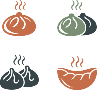 Various colored steaming dumplings and bowl isolated on white background for food illustration