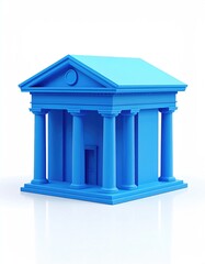 Obraz premium Blue classical building with columns and pediment on white