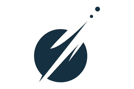 Abstract with teal circle and diagonal white lightning bolt and two dots