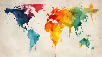 Fototapeta premium Colorful World Map Watercolor Splash