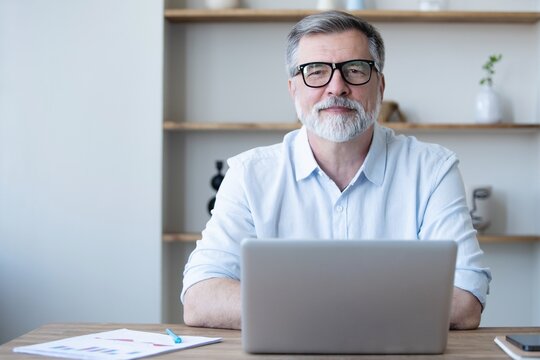 Mature businessman working from home using laptop