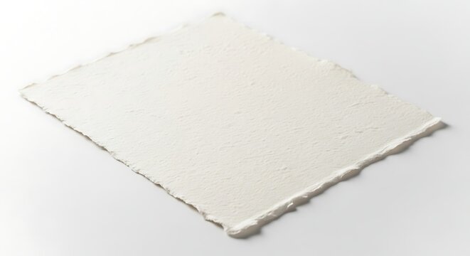 Blank sheet of handmade paper with rough deckle edges isolated on white background