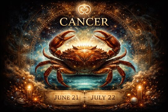 Zodiac sign Cancer explained with crab symbol and typical birth dates