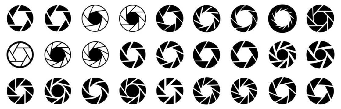 camera shutter aperture icon set vector