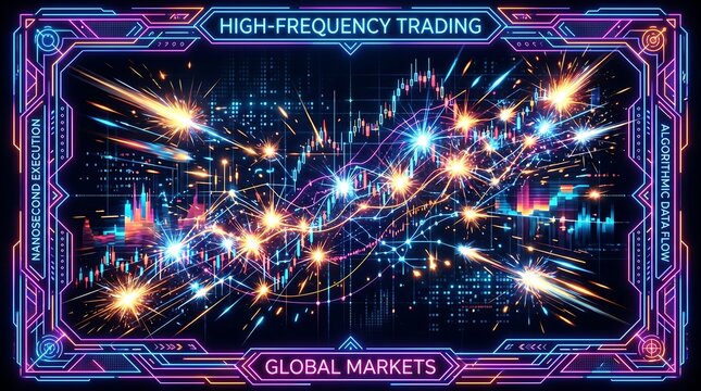 High-frequency trading global markets digital illustration with futuristic interface and stock charts