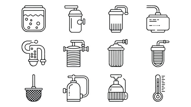 line drawing of various industrial filtration systems and devices for purification