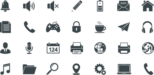 Fototapeta premium Flat Icon Collection Set with Communication, Technology, Multimedia, Office, and Business Symbols for Websites, Apps, and Digital Projects Designs