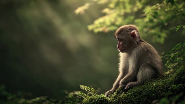 Japanese Macaque Living in a Peaceful Forest Environment