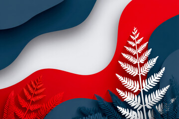 New Zealand Flag Colors With Fern Leaves And Clean Copy Space