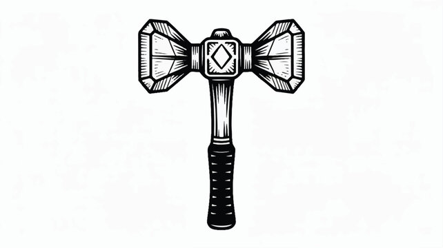 Viking battle axe with double head and wooden handle  historic weapon