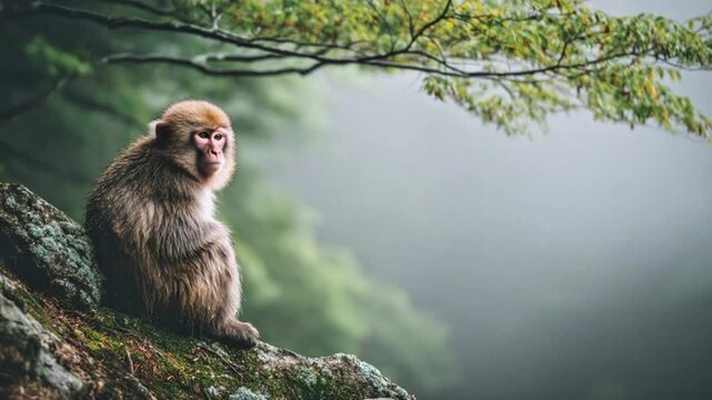 Japanese Macaque Living in a Peaceful Forest Environment
