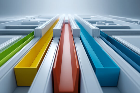 Abstract colored channels and rails for data organization, workflow systems, and technology design