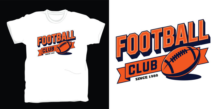 Football team logo or emblem design with a ball and banner, retro style for sport