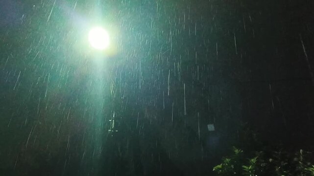 Depok, Indonesia -  Mei 18, 2026: rainy atmosphere at night under the street lights