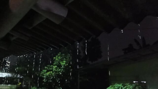 Depok, Indonesia -  Mei 18, 2026: Raindrops at night that look calm with a background of trees