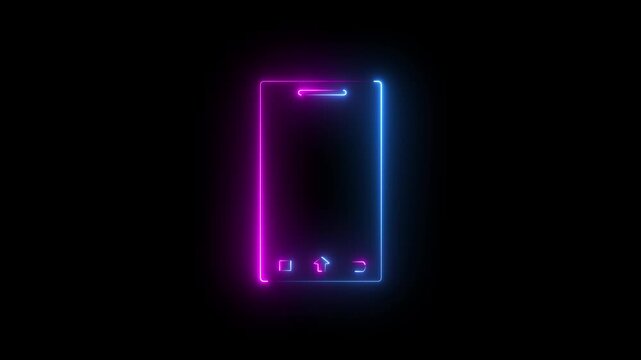 Neon smartphone animation glowing blue and pink light on black background, mobile phone